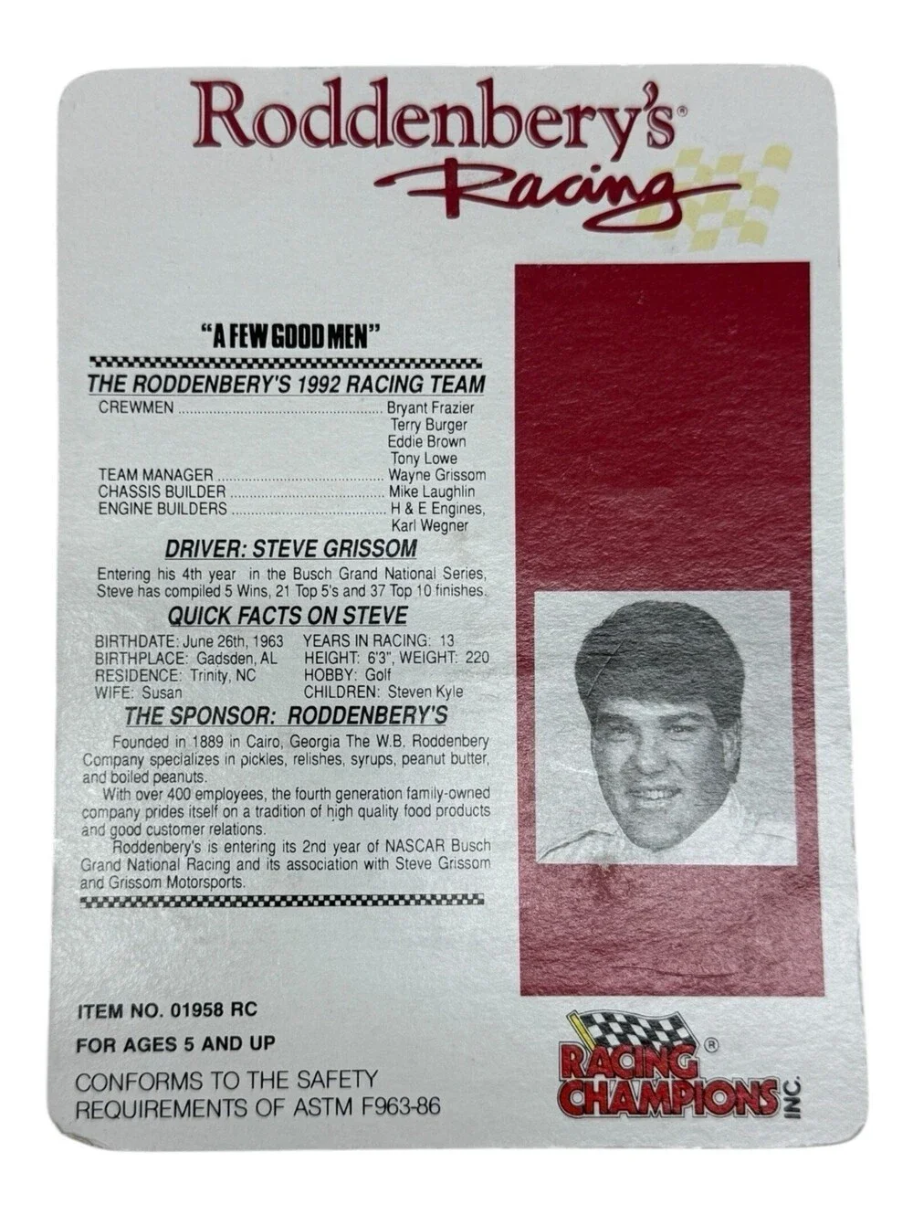 Steve Grissom 1992 Racing Champions #31 Roddenberry's Oldsmobile 1/64 Scale